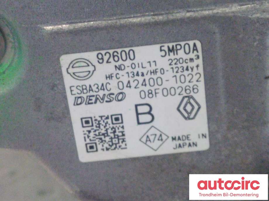 Aircondition kompressor elbil til Nissan Ariya 2022-->>  (DENSO|926005MP0A|0424001022|)