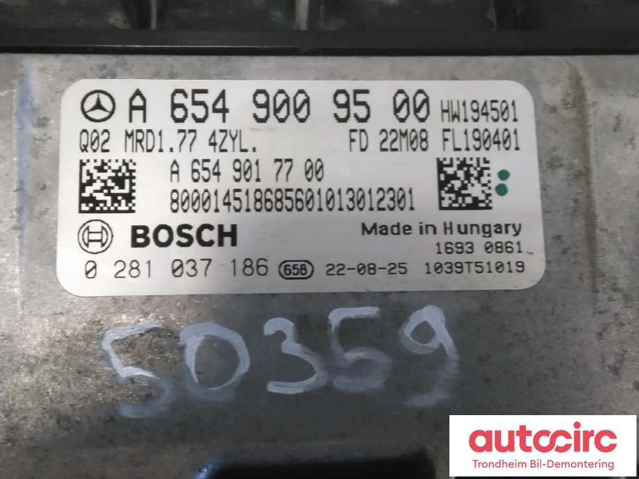Styreenhet motor til Mercedes Sprinter 2018-->> (907/910) (907/910) (BOSCH|A6549009500|0281037186|)