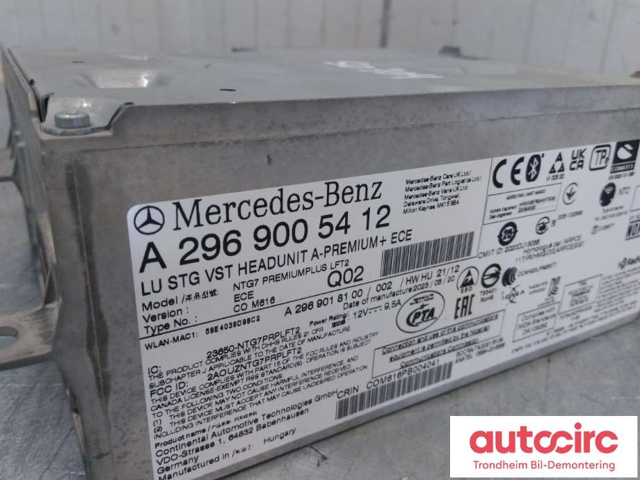 Bilstereo til Mercedes EQS SUV 2022-->> (X296) (X296) (..|A2969005412|A 296 900 54 12|)
