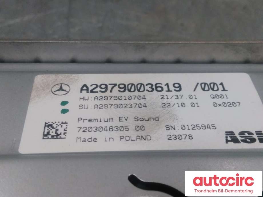 Bilstereo forsterker til Mercedes EQS SUV 2022-->> (X296) (X296) (BURMESTER|A2979003619|A2979009821|)