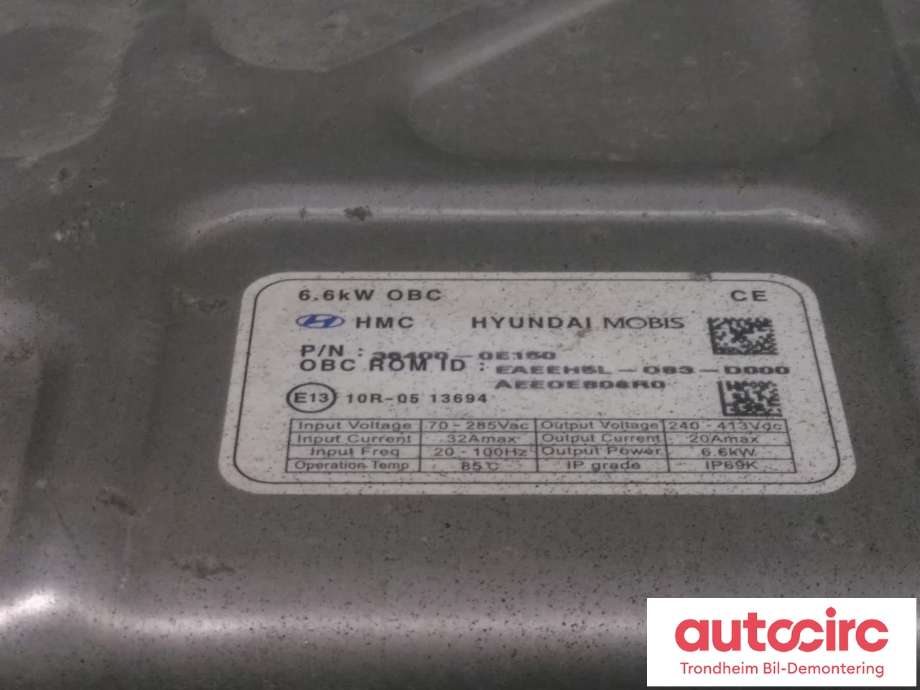 Batterilader (OBC - On Board Charger) til Hyundai Ioniq Electric 2016-2019 (Fase 1)  (MOBIS|364000E150|)