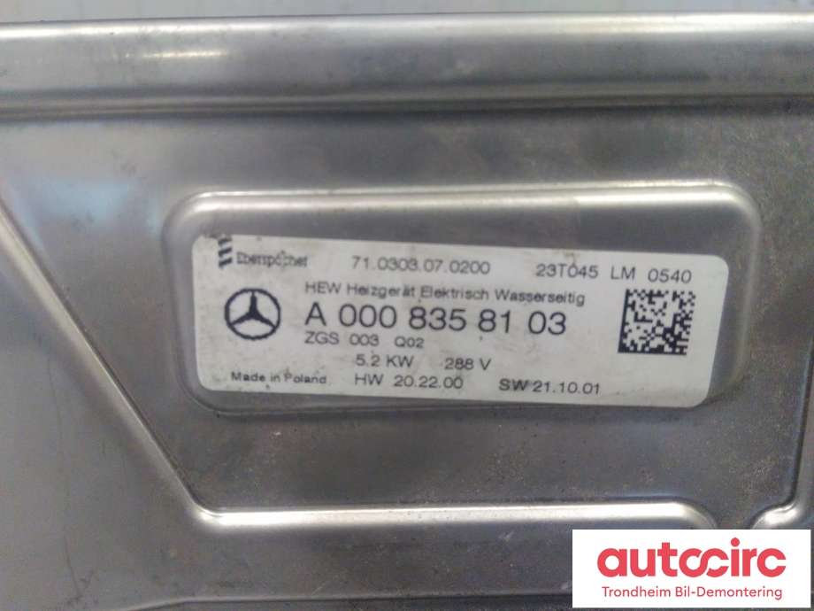Batterivarmer/kjøl til Mercedes EQS SUV 2022-->> (X296) (X296) (EBERSPACHER|A0008358103|A 000 835 81 03|71.0303.07.0200)