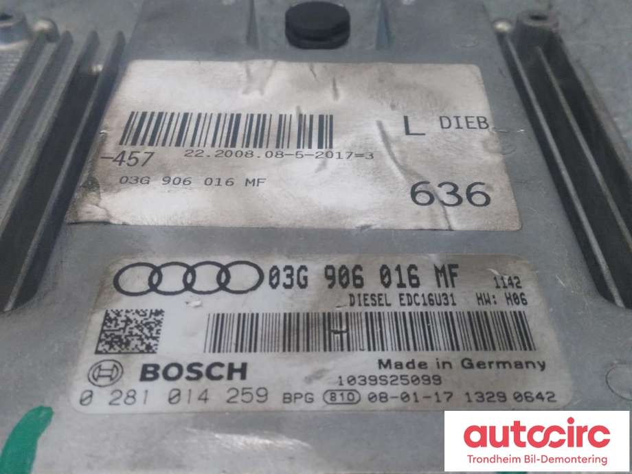 Styreenhet motor til Audi A6 2005-2008 (Type III, Fase 1) (C6) (C6) (BOSCH|03G906016MF|0281014259|)