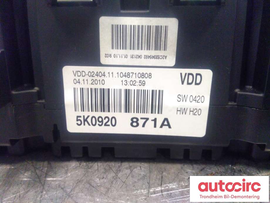 Instrumentpanel til VW Golf VI 2008-2012  (VDO|5K0920871A|5K0 920 871 A|A2C53392639)