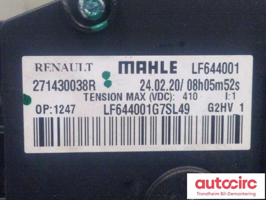Varmeapparat PTC-heater til Renault Zoe 2019-->> (Fase 2)  (MAHLE|271430038R|271436099R|LF644001)