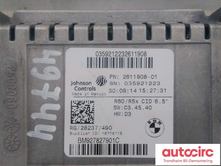 Bilstereo navigasjon skjerm til Mini Countryman 2010-2016 (R60) (R60) (JOHNSON CONTROLS|9278279|65509278279|65 50 9 278 279| 2611908| BM927827901C)