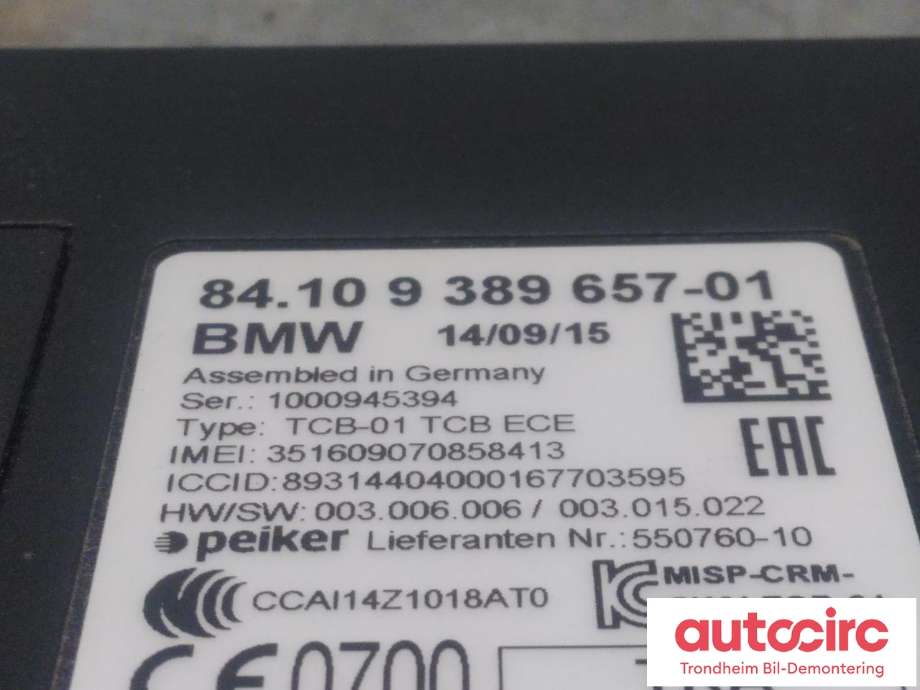 Styreenhet diverse til BMW X5 2013-2018 (F15) (F15) (..|9389657|84109322954|84109350661| 84109362848| 84 10 9 322 954| 84 10 9 350 661| 84 10 9 362 848)