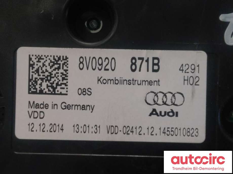 Instrumentpanel til Audi A3 2012-2016 (Type III, Fase 1)  (...|8V0920871B|)