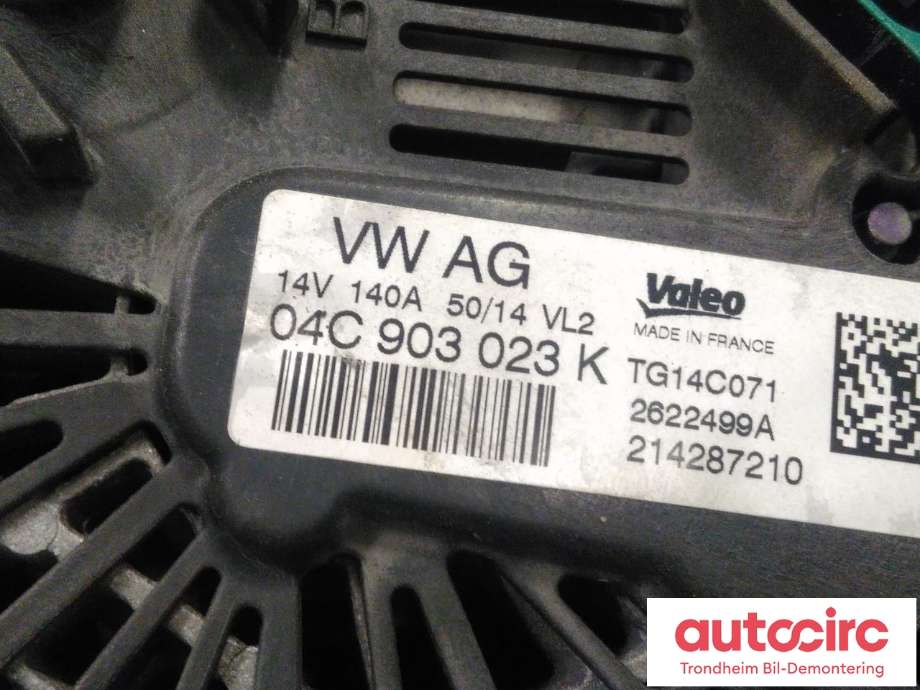 Dynamo til Audi A3 2012-2016 (Type III, Fase 1) (VALEO|04C903023K|04E903015T|04C 903 023 K| 04E 903 015 T)