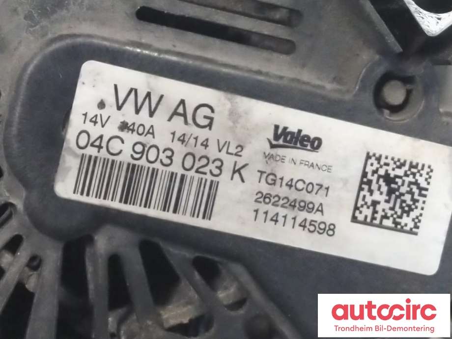 Dynamo til Audi A3 2012-2016 (Type III, Fase 1) (VALEO|04C903023K|TG14C071|04E903015T)