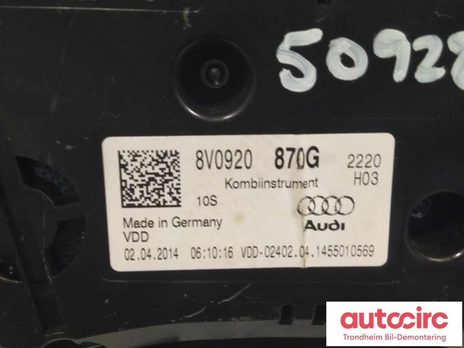 Instrumentpanel til Audi A3 2012-2016 (Type III, Fase 1)  (..|8V0920870G|)