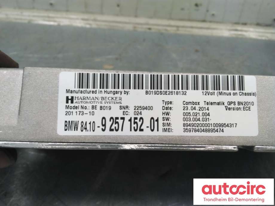 Styreenhet bluetooth til BMW 1-Serie 2011-2015 (Fase 1) (F20/F21) (F20/F21) (..|9257152|84109257152|)