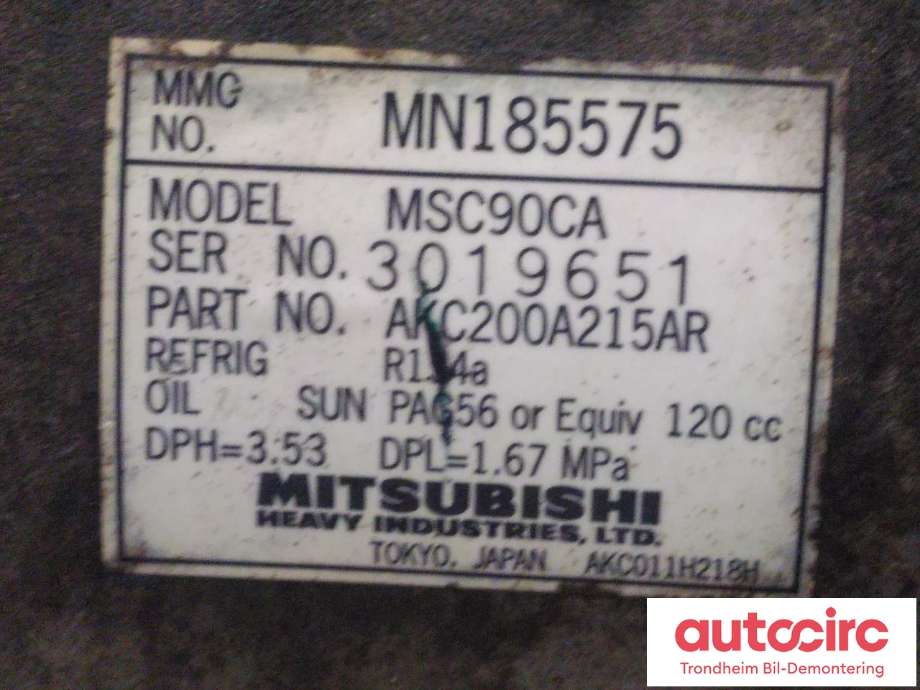 Aircondition kompressor til Mitsubishi Outlander 2003-2006 (Type I)  (MITSUBISHI|MN185575|7813A036|MSC90CA)