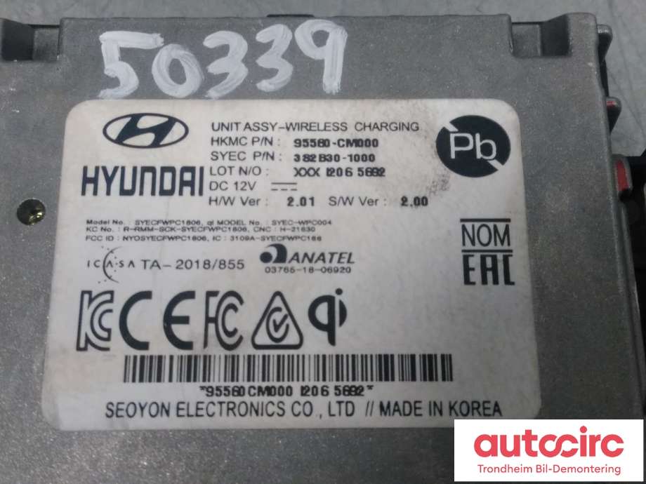 Dashbord telefon til Hyundai Kona 2017-2021 (Type I, Fase 1)  (WIRELESS CHARGER|95560-CM000|95560CM000|)