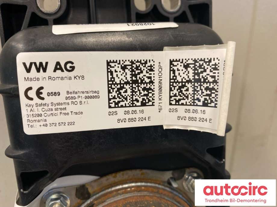 Airbag passasjer til VW Golf VII 2017-2020 (Fase 2)  (..|8V0880204E|8V0880204M|8V0 880 204 M| 8V0 880 204 E)