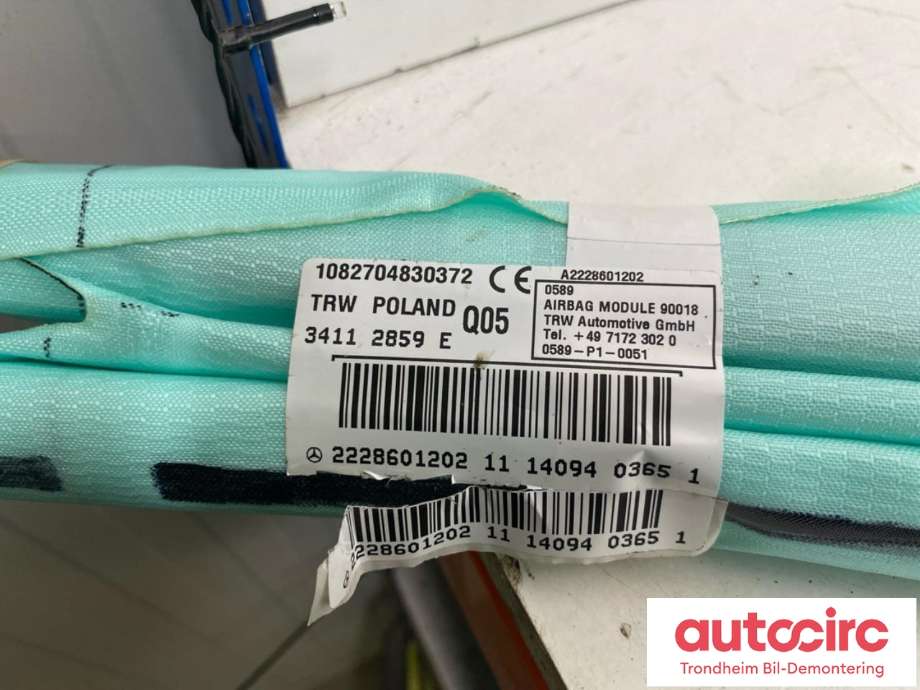Airbag gardin venstre til Mercedes S-Klasse 2013-2020 (W222) (W222) (MERCEDES/TRW POLAND|A2228601202|A 222 860 12 02|)