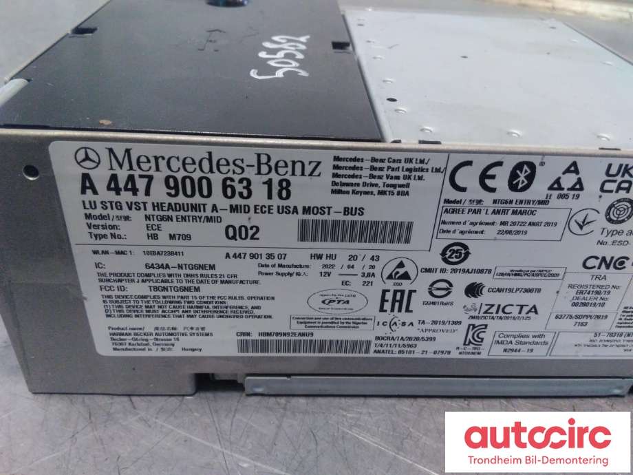 Bilstereo til Mercedes EQV 2020-->> (W447) (W447) (...|A4479006318|)