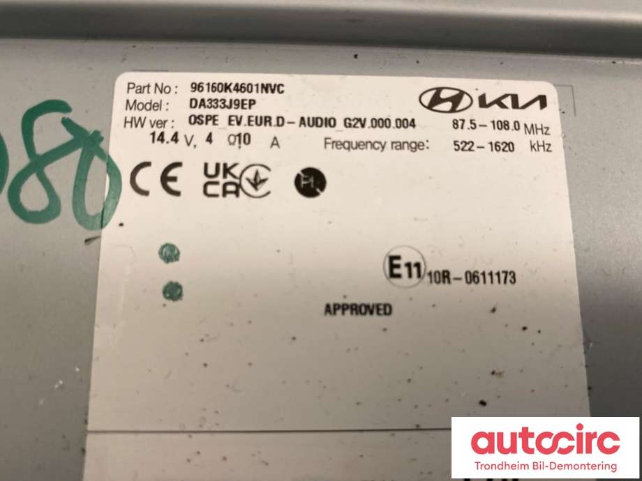 Bilstereo navigasjon til Hyundai Kona 2021-2023 (Type I, Fase 2)  (HYUNDAI|96160-K4601-NVC|96160K4601NVC|)