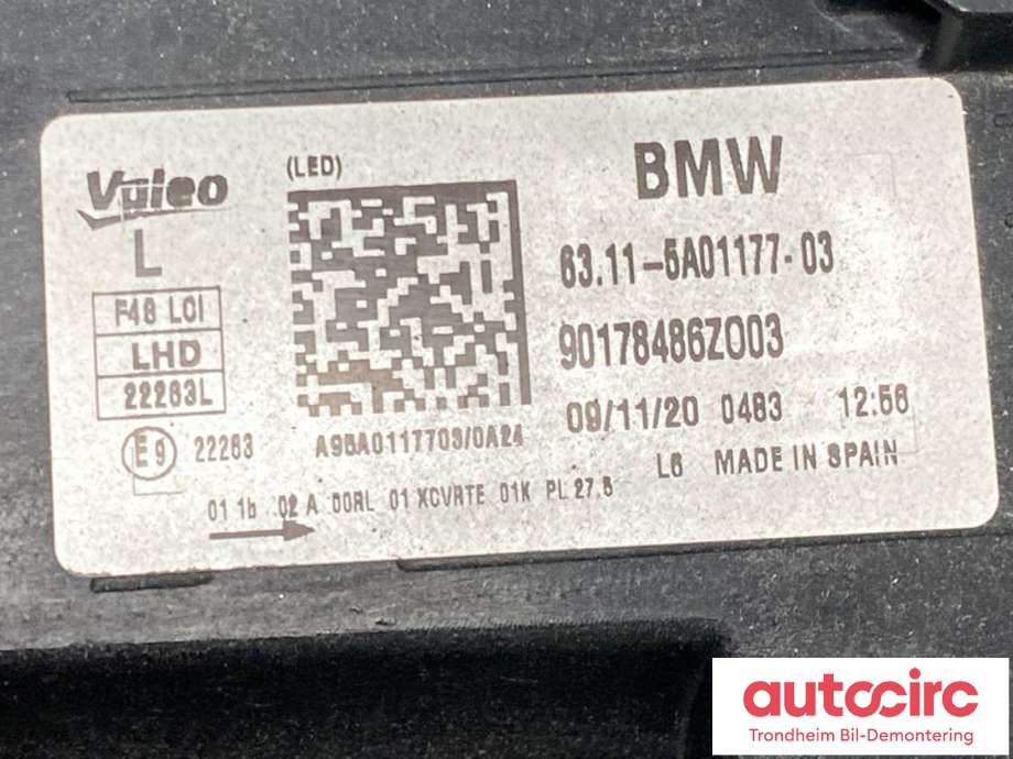 Frontlykt venstre full-LED til BMW X1 2015-2022 (F48) (F48) (VALEO|63115A01177|63119477825|)