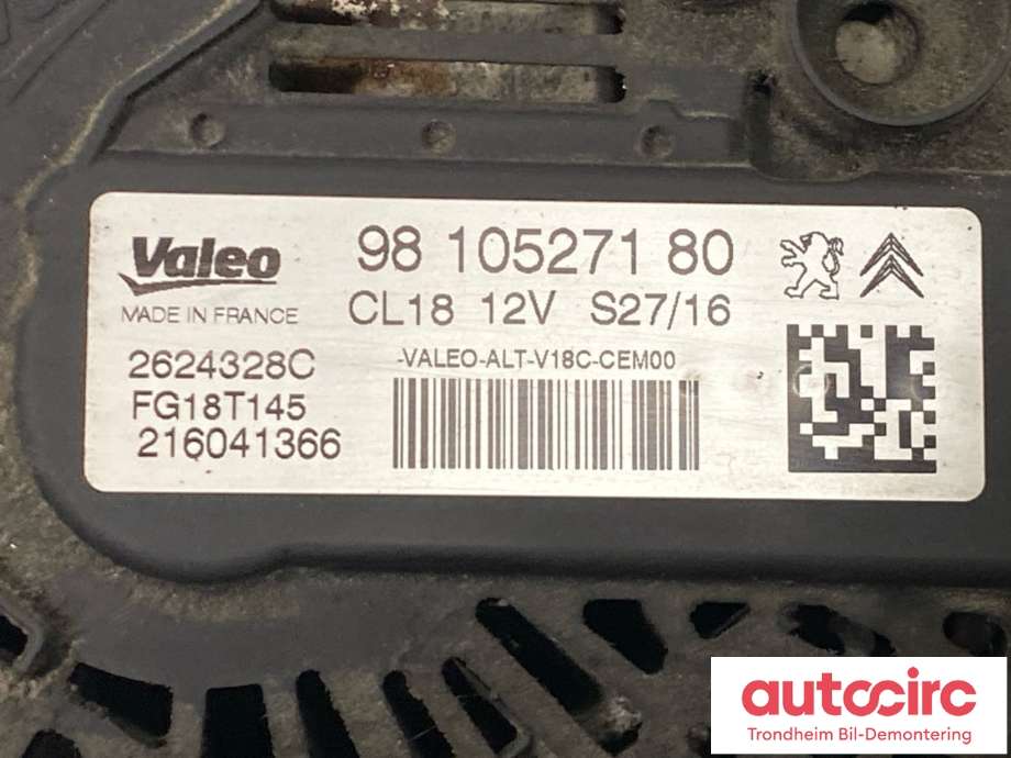Dynamo diesel til Peugeot Partner 2015-2019 (Type II, Fase 2) (VALEO|9810527180|1612817080|1686437080| 1648236080)