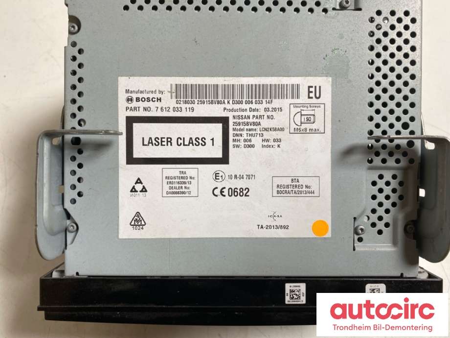 Bilstereo navigasjon til Nissan Juke 2014-2018 (Fase 2)  (BOSCH|25915BV80A|7 612 033 119|)