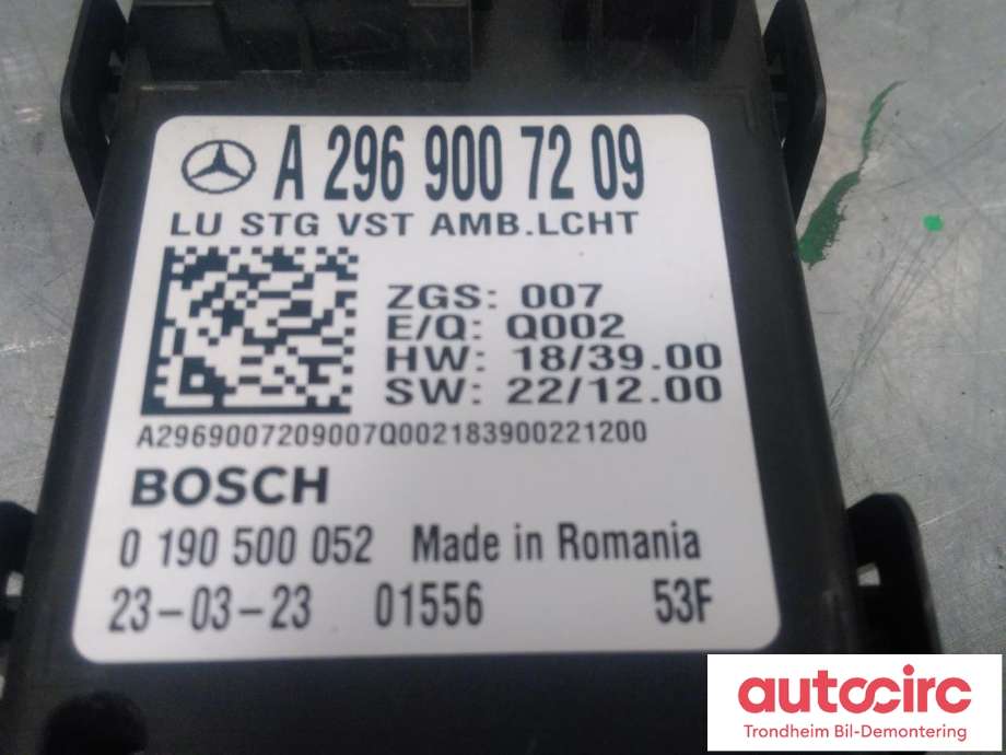 Styreenhet diverse til Mercedes EQS SUV 2022-->> (X296) (X296) (BOSCH|A2969007209|0190500052|)