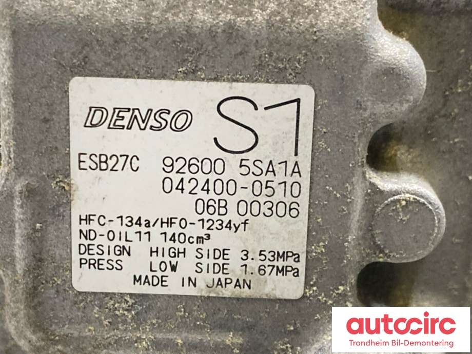 Aircondition kompressor elbil til Nissan Leaf 2018-->> (Type II)  (..|926005SA1A|926005SA1B|)