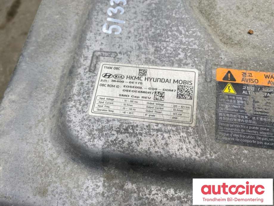 Batterilader (OBC - On Board Charger) til Hyundai Kona 2017-2021 (Type I, Fase 1) (..|364000E175|)