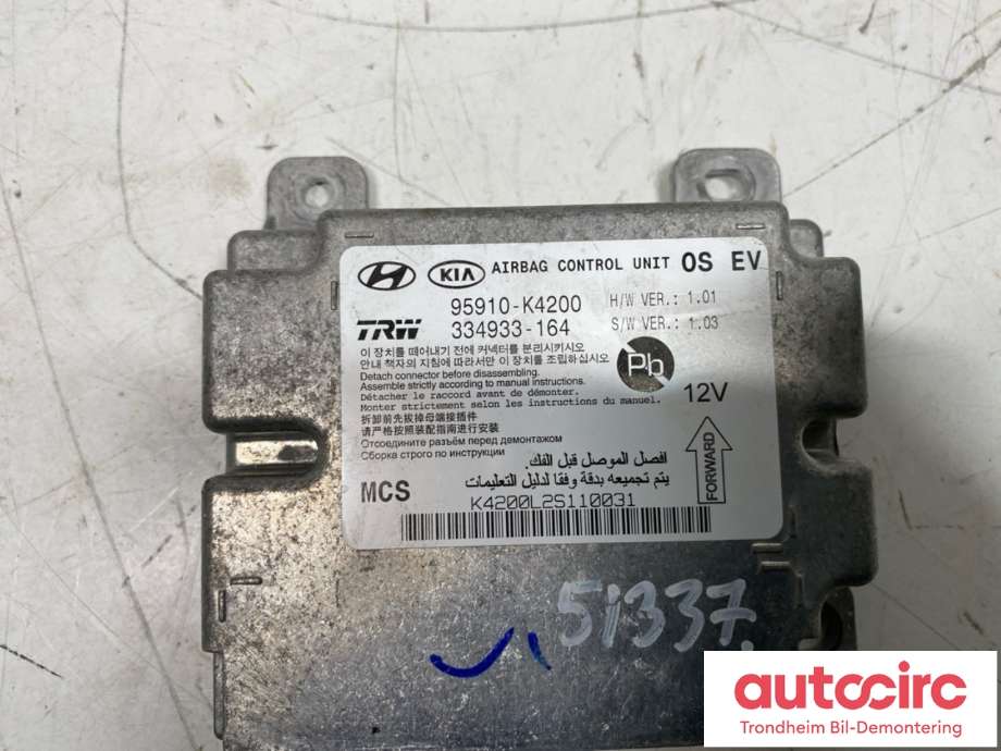 Styreenhet airbag hovedsensor til Hyundai Kona 2017-2021 (Type I, Fase 1)  (TRW|95910K4200|334933-164|)