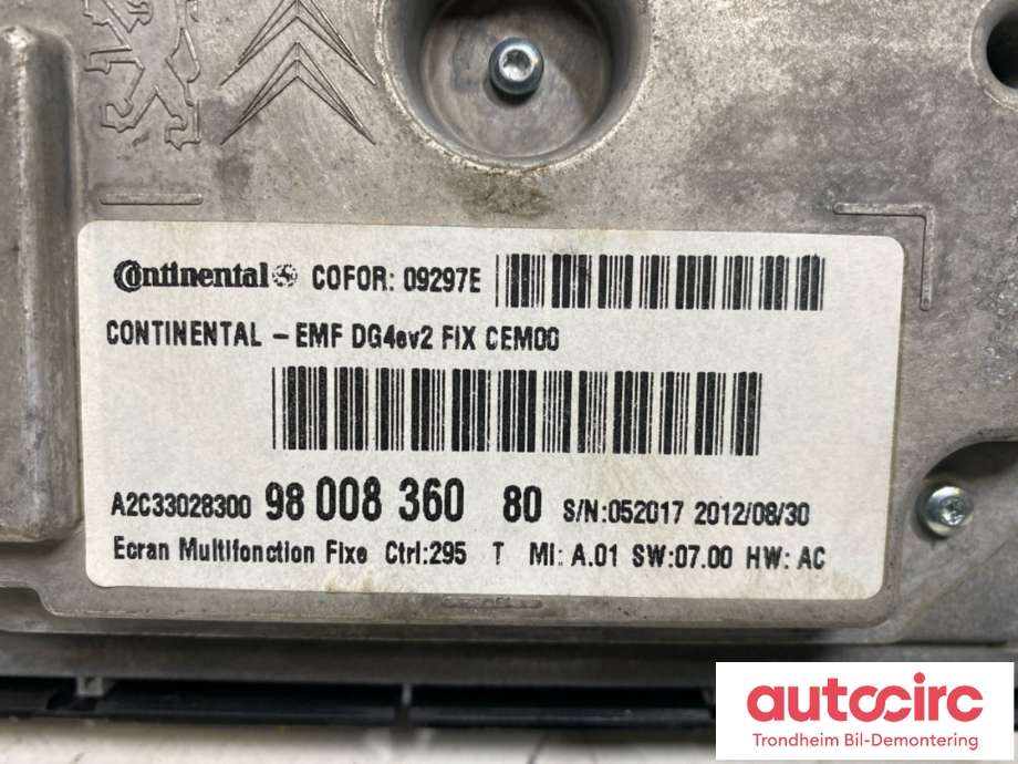 Bilstereo navigasjon skjerm til Citroën C4 2011-2017 (Type II)  (CONTINENTAL|9800836080|)