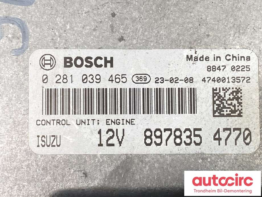 Styreenhet motor til Isuzu D-Max 2021-->> (Type III)  (BOSCH|0281039465|8978354770|)