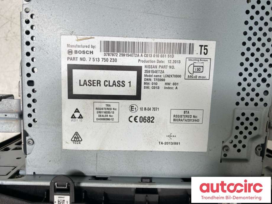Bilstereo navigasjon til Nissan Qashqai 2014-2021 (Type II)  (..|259154ET2A|)