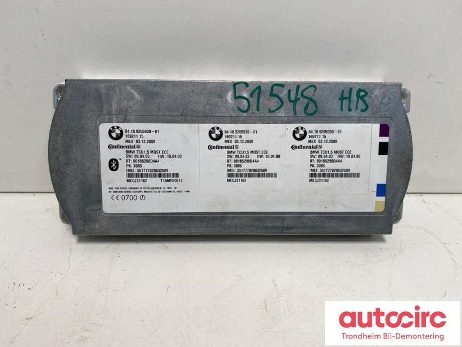 Styreenhet bluetooth til BMW 1-Serie 2004-2011 (E81/E82/E87/E88) (E81/E82/E87/E88) (CONTINENTAL|9205930|84109219824|84109231093| 84 10 9 219 824| 84 10 9 231 093| T15ME50611)