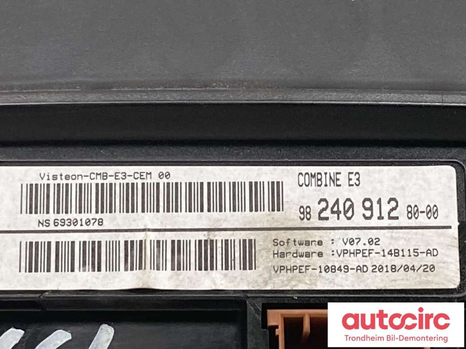Instrumentpanel til Citroën C4, Cactus 2018-2021 (Fase 2)  (..|9824091280|9830087680|)