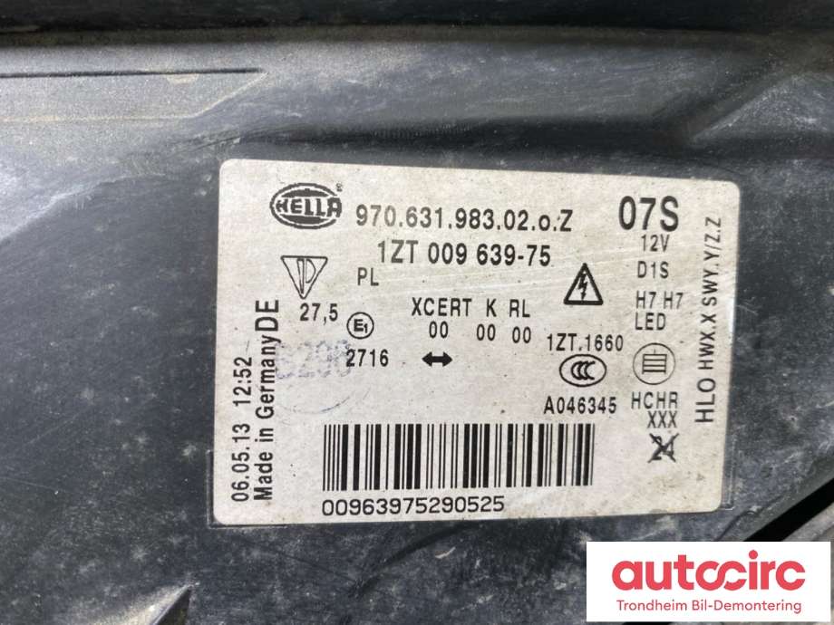 Frontlykt venstre xenon til Porsche Panamera 2009-2017 (Type I) (970) (970) (HELLA|97063198310|97063198302|1ZT00963975)