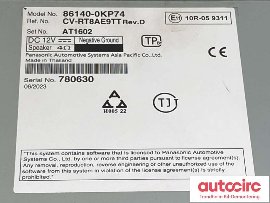 Bilstereo navigasjon til Toyota Hilux 2020-->> (..|86140-0KP74|861400KP74|)