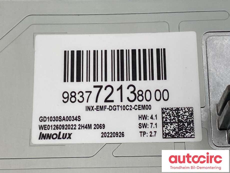 Bilstereo navigasjon skjerm til Opel Mokka E 2020-->> (Type II)  (98 377 213 80|)
