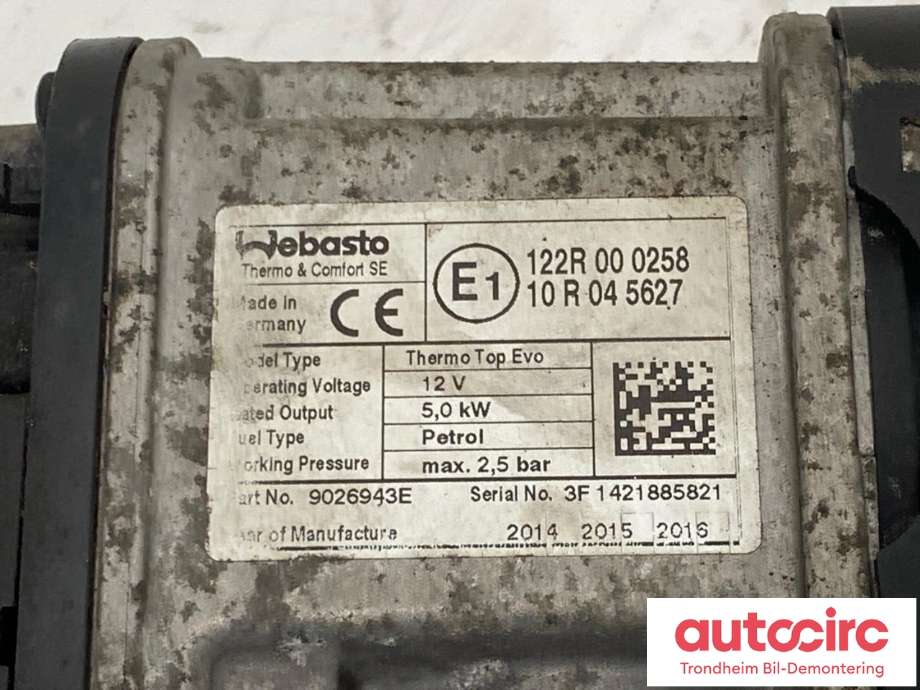 Bensinvarmer til BMW X4 2014-2018 (F26) (F26) (WEBASTO|64129343171|)