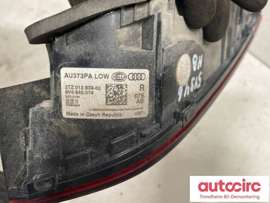 Baklykt høyre indre til Audi A3 2016-2020 (Type III, Fase 2)  (8V4945076|)