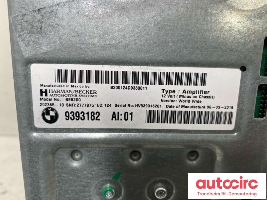 Bilstereo forsterker til BMW X5 2013-2018 (F15) (F15) (HARMAN/BECKER|65125A4E609|9393182|65 12 5 A4E 609)