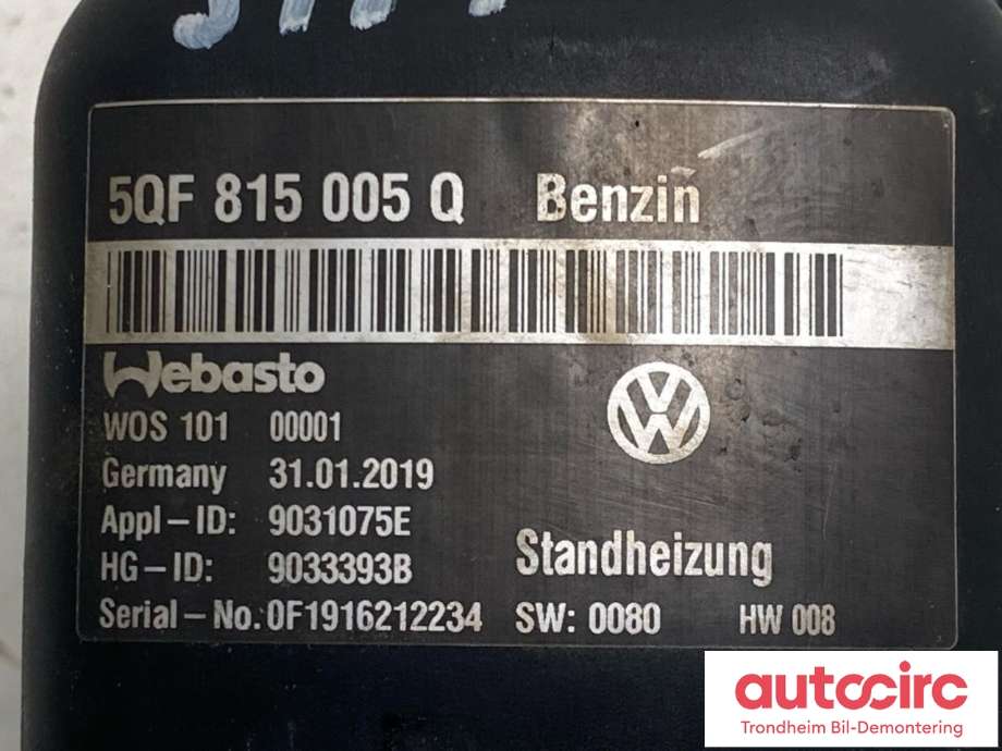Bensinvarmer til VW Tiguan 2016-2020 (Type II, Fase 1)  (WEBASTO|5NA054965C|5QF 815 005 Q|5QF 815 005)