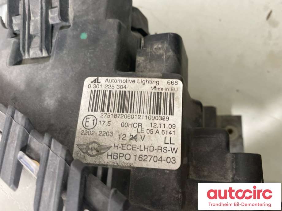 Frontlykt høyre halogen til Mini One/Cooper 2007-2014 (R55-57) (R55-57) (AL|63 12 2 751 872|0 301 225 304|)