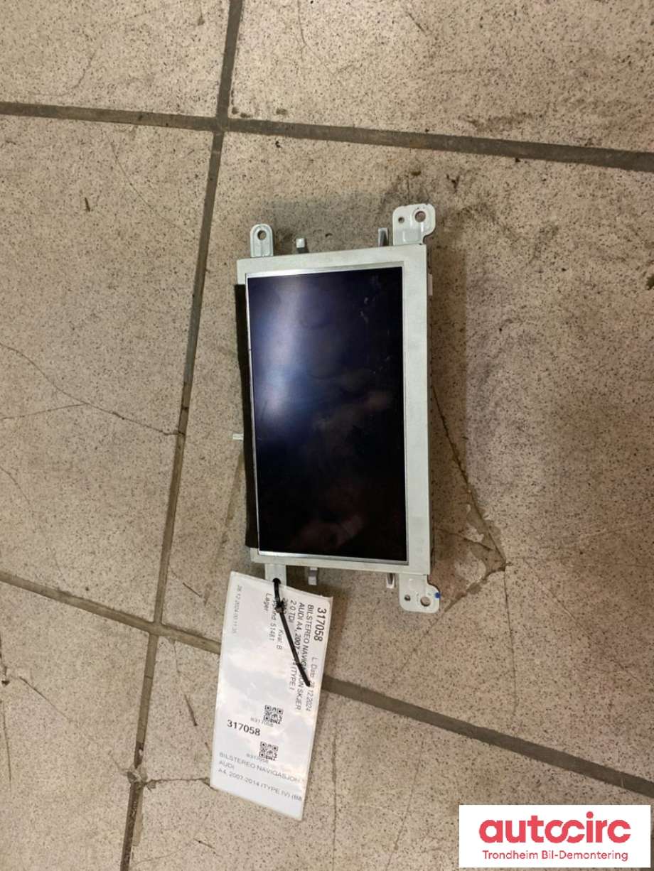 Bilstereo navigasjon skjerm til Audi A4, 2007-2014 (Type IV) (B8) (B8) (HARMAN BECKER|8T0 919 604 A)