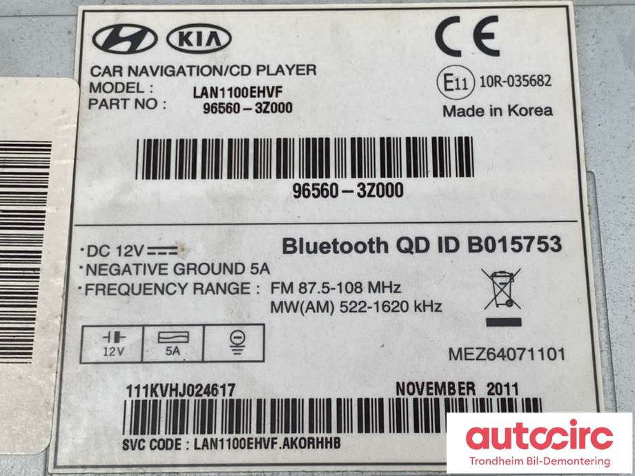 Bilstereo navigasjon til Hyundai i40 2012-2017  (96560-3Z000|96560-3Z000-4X|965603Z0004X)