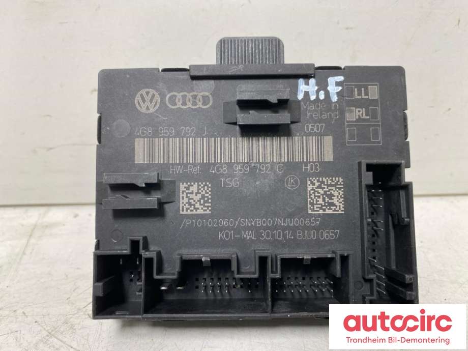 Styreenhet dør høyre foran til Audi A6, Allroad 2012-2014 (Type III, Fase 1) (C7) (C7) (LES INFO|4G8959792G|4G8959792J|4G8 959 792 H)