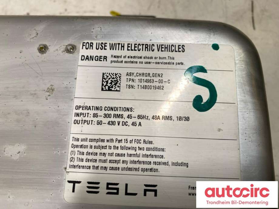 Batterilader (OBC - On Board Charger) til Tesla Model S 2013-2016 (Fase 1) (1014963-00-C|1020451-00-C|1014963-00-E| 1014963-00-F| 1014963-00-G| 1014963-00-J| 1014963-00-K| 1014963-00-L| 1014963-03-A| 1014963-04-A| 1014963-06-A| 1014963-99-K)
