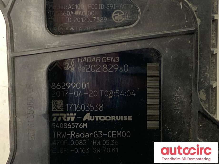 Sensor radar til Peugeot 3008 2016-->> (Type II)  (.|9820282980|1618842080|)