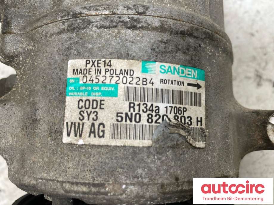 Aircondition kompressor til Audi A3 2009-2012 (Type II, Fase 2)  (SANDEN|5N0820803H|5K0820803X|1K0820808F)