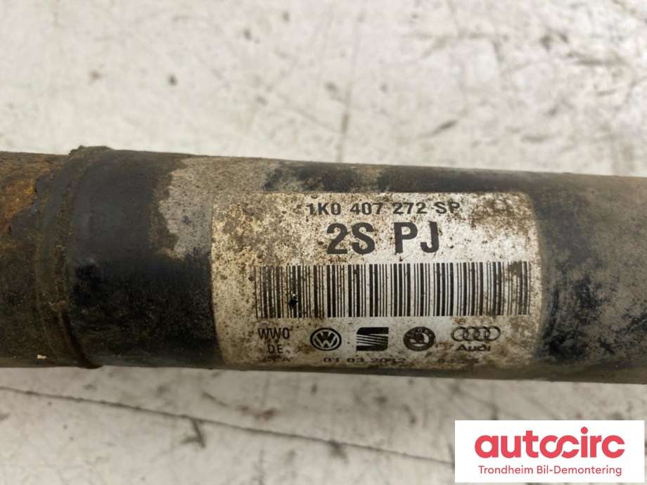 Drivaksel høyre foran, diesel/automat til Audi A3 2009-2012 (Type II, Fase 2)  (..|1K0407272SP|5Q0407272FG|)