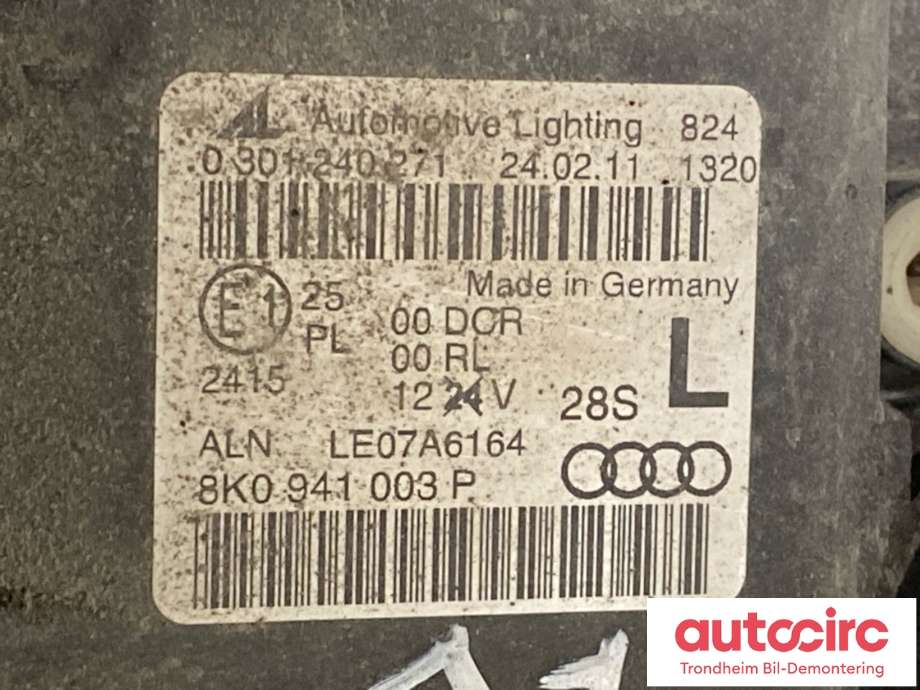 Frontlykt venstre xenon til Audi A4 2007-2014 (Type IV) (B8) (B8) (8K0941029AQ|)